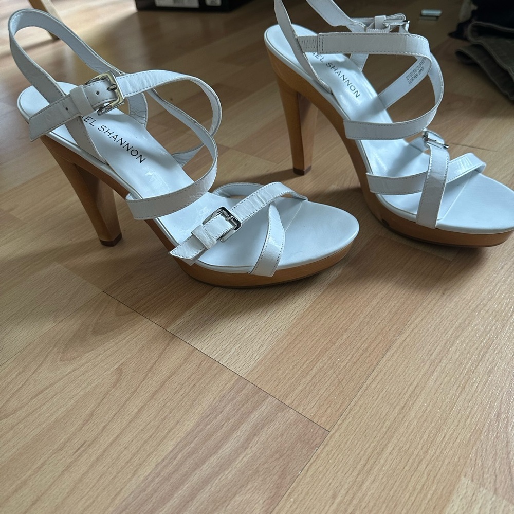 Michael Shannon White and Tan Strappy Heels